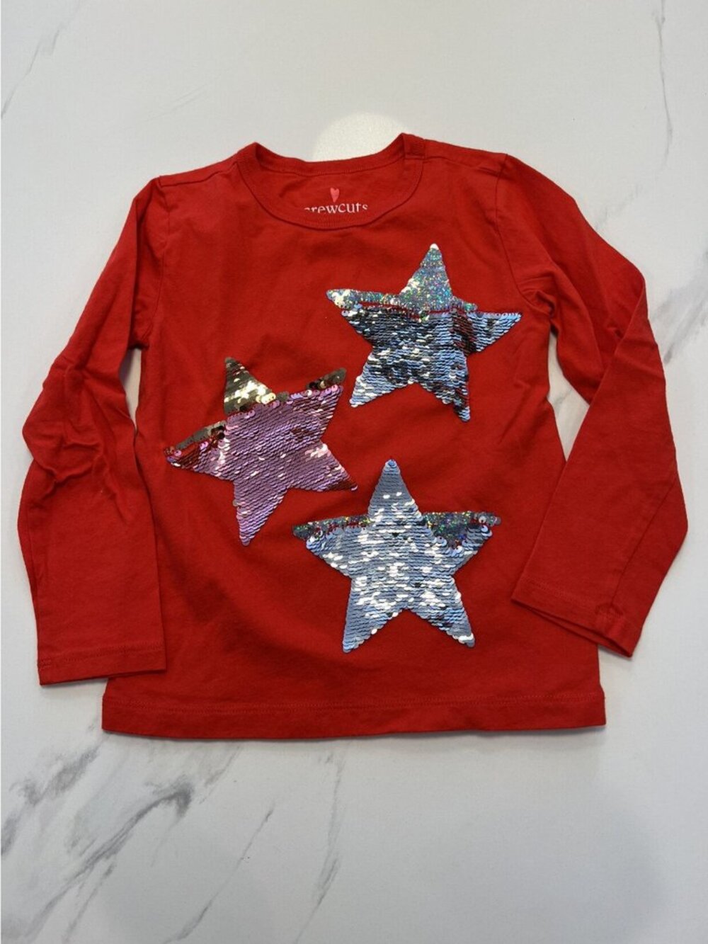 Crewcuts Red Tee Flippy Sequin Stars